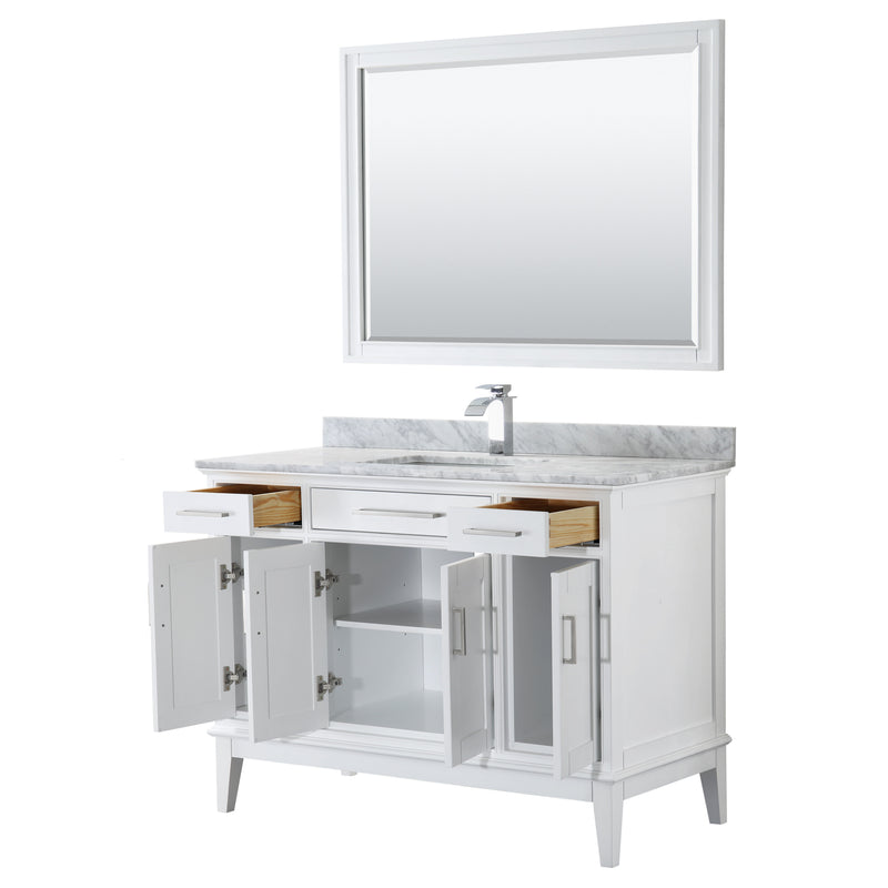 Wyndham Margate 48" Single Bathroom Vanity In White White Carrara Marble Countertop Undermount Square Sink and 44" Mirror WCV303048SWHCMUNSM44