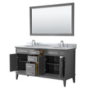 Wyndham Margate 60" Double Bathroom Vanity In Dark Gray White Carrara Marble Countertop Undermount Oval Sinks and 56" Mirror WCV303060DKGCMUNOM56