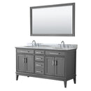 Wyndham Margate 60" Double Bathroom Vanity In Dark Gray White Carrara Marble Countertop Undermount Oval Sinks And 56" Mirror WCV303060DKGCMUNOM56