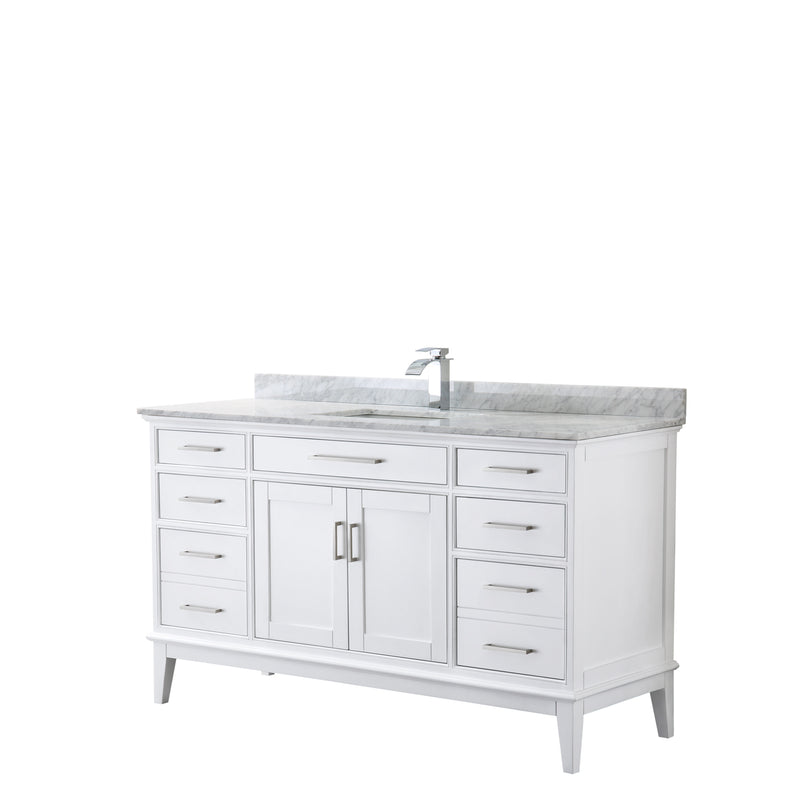 Wyndham Margate 60" Single Bathroom Vanity In White White Carrara Marble Countertop Undermount Square Sink And No Mirror WCV303060SWHCMUNSMXX