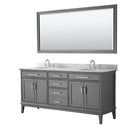 Wyndham Margate 72" Double Bathroom Vanity In Dark Gray White Carrara Marble Countertop Undermount Oval Sinks And 70" Mirror WCV303072DKGCMUNOM70