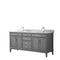 Wyndham Margate 72" Double Bathroom Vanity In Dark Gray White Carrara Marble Countertop Undermount Square Sinks And No Mirror WCV303072DKGCMUNSMXX