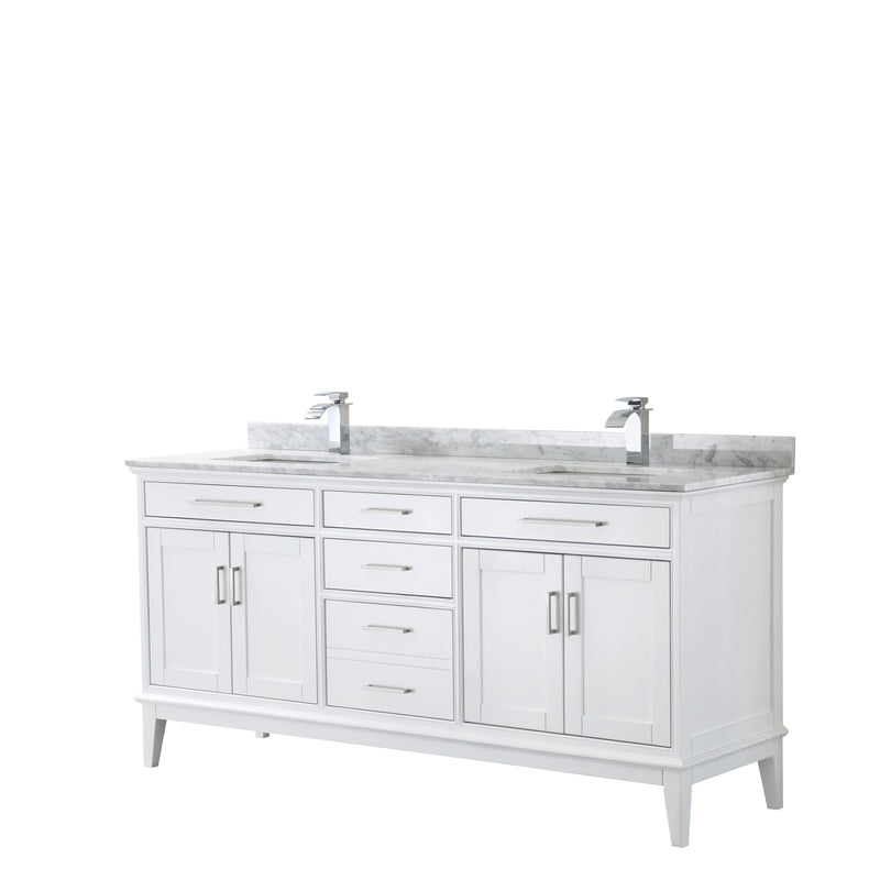 Wyndham Margate 72" Double Bathroom Vanity In White White Carrara Marble Countertop Undermount Square Sinks And No Mirror WCV303072DWHCMUNSMXX