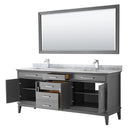 Wyndham Margate 80" Double Bathroom Vanity In Dark Gray White Carrara Marble Countertop Undermount Square Sinks and 70" Mirror WCV303080DKGCMUNSM70