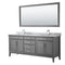 Wyndham Margate 80" Double Bathroom Vanity In Dark Gray White Carrara Marble Countertop Undermount Square Sinks And 70" Mirror WCV303080DKGCMUNSM70