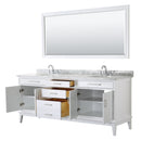 Wyndham Margate 80" Double Bathroom Vanity In White White Carrara Marble Countertop Undermount Oval Sinks and 70" Mirror WCV303080DWHCMUNOM70