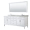 Wyndham Margate 80" Double Bathroom Vanity In White White Carrara Marble Countertop Undermount Oval Sinks And 70" Mirror WCV303080DWHCMUNOM70