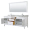 Wyndham Margate 80" Double Bathroom Vanity In White White Carrara Marble Countertop Undermount Square Sinks and 70" Mirror WCV303080DWHCMUNSM70