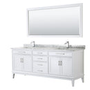 Wyndham Margate 80" Double Bathroom Vanity In White White Carrara Marble Countertop Undermount Square Sinks And 70" Mirror WCV303080DWHCMUNSM70