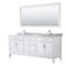 Wyndham Margate 80" Double Bathroom Vanity In White White Carrara Marble Countertop Undermount Square Sinks And 70" Mirror WCV303080DWHCMUNSM70