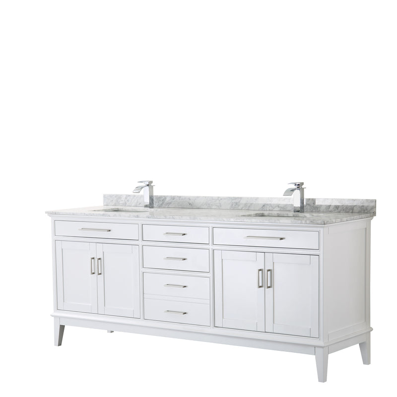 Wyndham Margate 80" Double Bathroom Vanity In White White Carrara Marble Countertop Undermount Square Sinks And No Mirror WCV303080DWHCMUNSMXX