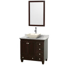 Wyndham Acclaim 36" Single Bathroom Vanity In Espresso White Carrara Marble Countertop Pyra Bone Porcelain Sink And 24" Mirror WCV800036SESCMD2BM24