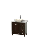 Wyndham Acclaim 36" Single Bathroom Vanity In Espresso White Carrara Marble Countertop Pyra Bone Porcelain Sink And No Mirror WCV800036SESCMD2BMXX