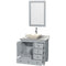 Wyndham Acclaim 36" Single Bathroom Vanity In Oyster Gray White Carrara Marble Countertop Pyra Bone Porcelain Sink and 24" Mirror WCV800036SOYCMD2BM24