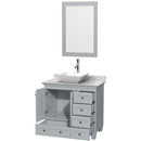 Wyndham Acclaim 36" Single Bathroom Vanity In Oyster Gray White Carrara Marble Countertop Pyra White Porcelain Sink and 24" Mirror WCV800036SOYCMD2WM24