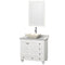 Wyndham Acclaim 36" Single Bathroom Vanity In White White Carrara Marble Countertop Pyra Bone Porcelain Sink And 24" Mirror WCV800036SWHCMD2BM24