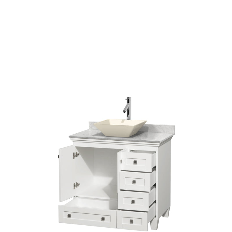 Wyndham Acclaim 36" Single Bathroom Vanity In White White Carrara Marble Countertop Pyra Bone Porcelain Sink and No Mirror WCV800036SWHCMD2BMXX