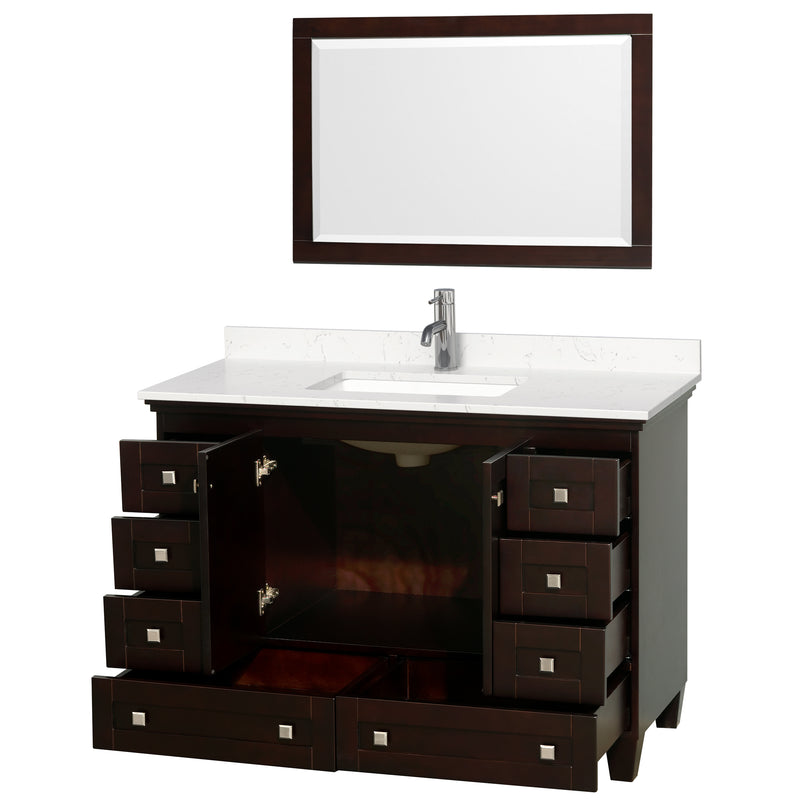 Wyndham Acclaim 48" Single Bathroom Vanity In Espresso Light-Vein Carrara Cultured Marble Countertop Undermount Square Sink and 24" Mirror WCV800048SESC2UNSM24