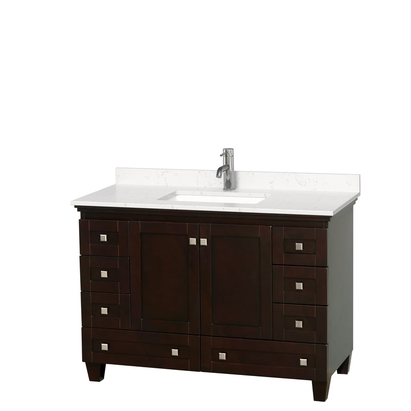 Wyndham Acclaim 48" Single Bathroom Vanity In Espresso Light-Vein Carrara Cultured Marble Countertop Undermount Square Sink And No Mirror WCV800048SESC2UNSMXX