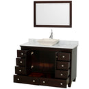 Wyndham Acclaim 48" Single Bathroom Vanity In Espresso White Carrara Marble Countertop Pyra Bone Sink and 24" Mirror WCV800048SESCMD2BM24