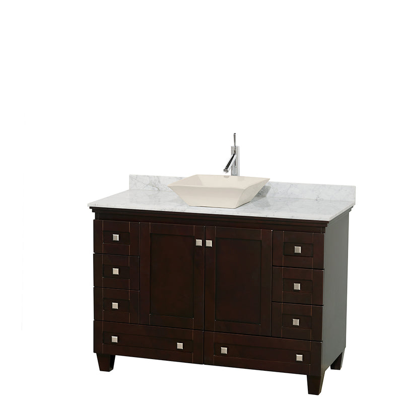 Wyndham Acclaim 48" Single Bathroom Vanity In Espresso White Carrara Marble Countertop Pyra Bone Sink And No Mirror WCV800048SESCMD2BMXX