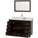 Wyndham Acclaim 48" Single Bathroom Vanity In Espresso White Carrara Marble Countertop Pyra White Sink and 24" Mirror WCV800048SESCMD2WM24