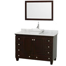 Wyndham Acclaim 48" Single Bathroom Vanity In Espresso White Carrara Marble Countertop Pyra White Sink And 24" Mirror WCV800048SESCMD2WM24