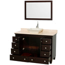 Wyndham AAA Acclaim 48" Single Bathroom Vanity In Espresso Ivory Marble Countertop Pyra Bone Sink and 24" Mirror WCV800048SESIVD2BM24