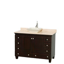 Wyndham AAA Acclaim 48" Single Bathroom Vanity In Espresso Ivory Marble Countertop Pyra Bone Sink And No Mirror WCV800048SESIVD2BMXX