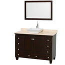 Wyndham AAA Acclaim 48" Single Bathroom Vanity In Espresso Ivory Marble Countertop Pyra White Sink And 24" Mirror WCV800048SESIVD2WM24