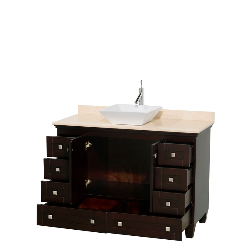 Wyndham AAA Acclaim 48" Single Bathroom Vanity In Espresso Ivory Marble Countertop Pyra White Sink and No Mirror WCV800048SESIVD2WMXX