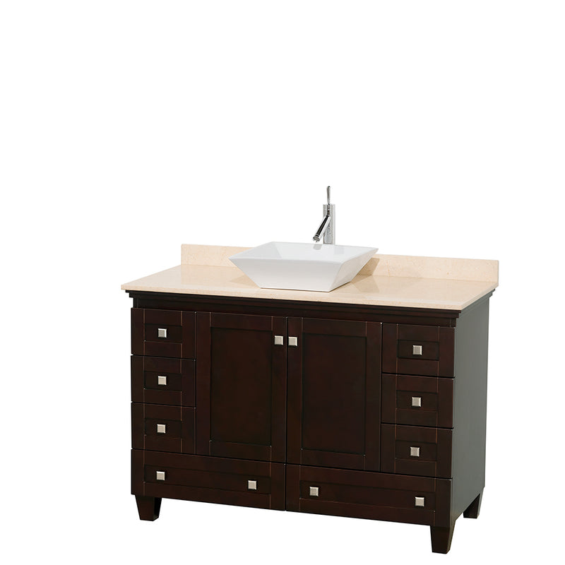 Wyndham AAA Acclaim 48" Single Bathroom Vanity In Espresso Ivory Marble Countertop Pyra White Sink And No Mirror WCV800048SESIVD2WMXX