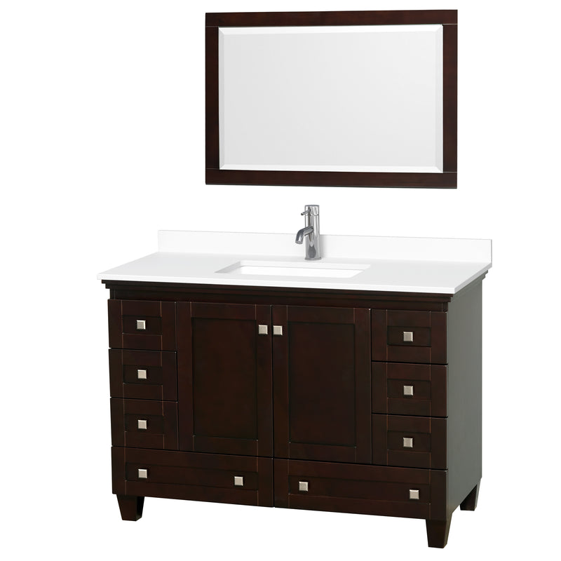 Wyndham Acclaim 48" Single Bathroom Vanity In Espresso White Cultured Marble Countertop Undermount Square Sink And 24" Mirror WCV800048SESWCUNSM24