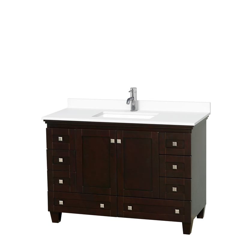 Wyndham Acclaim 48" Single Bathroom Vanity In Espresso White Cultured Marble Countertop Undermount Square Sink And No Mirror WCV800048SESWCUNSMXX