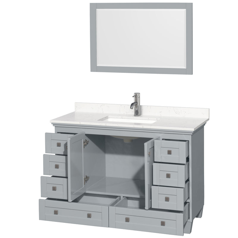 Wyndham Acclaim 48" Single Bathroom Vanity In Oyster Gray Light-Vein Carrara Cultured Marble Countertop Undermount Square Sink and 24" Mirror WCV800048SOYC2UNSM24