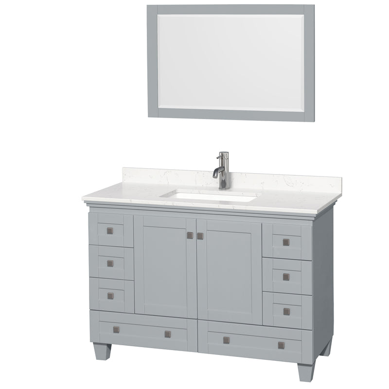 Wyndham Acclaim 48" Single Bathroom Vanity In Oyster Gray Light-Vein Carrara Cultured Marble Countertop Undermount Square Sink And 24" Mirror WCV800048SOYC2UNSM24