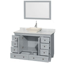 Wyndham Acclaim 48" Single Bathroom Vanity In Oyster Gray White Carrara Marble Countertop Pyra Bone Porcelain Sink and 24" Mirror WCV800048SOYCMD2BM24