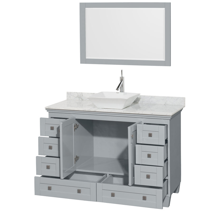 Wyndham Acclaim 48" Single Bathroom Vanity In Oyster Gray White Carrara Marble Countertop Pyra White Porcelain Sink and 24" Mirror WCV800048SOYCMD2WM24