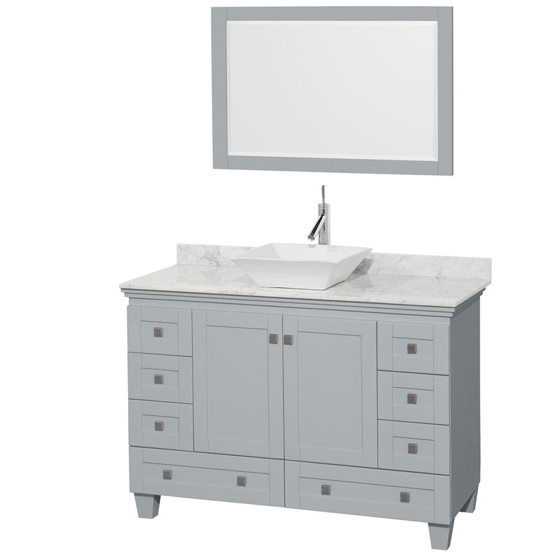 Wyndham Acclaim 48" Single Bathroom Vanity In Oyster Gray White Carrara Marble Countertop Pyra White Porcelain Sink And 24" Mirror WCV800048SOYCMD2WM24