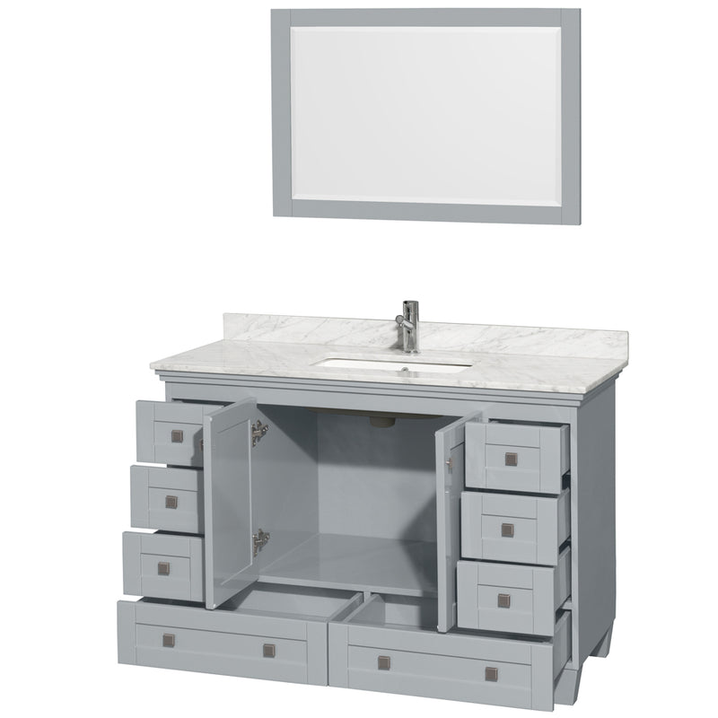 Wyndham Acclaim 48" Single Bathroom Vanity In Oyster Gray White Carrara Marble Countertop Undermount Square Sink and 24" Mirror WCV800048SOYCMUNSM24