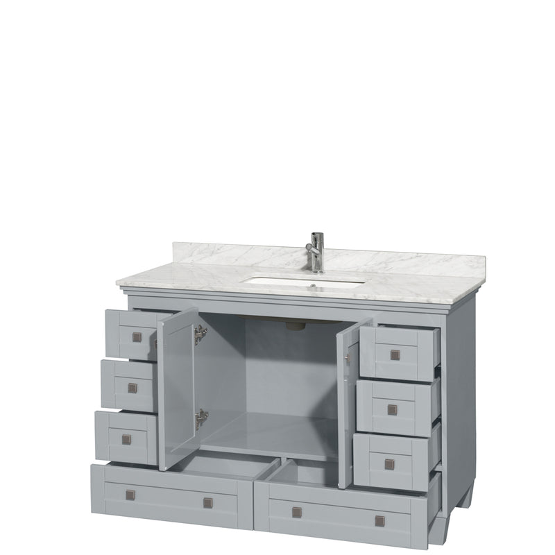 Wyndham Acclaim 48" Single Bathroom Vanity In Oyster Gray White Carrara Marble Countertop Undermount Square Sink and No Mirror WCV800048SOYCMUNSMXX