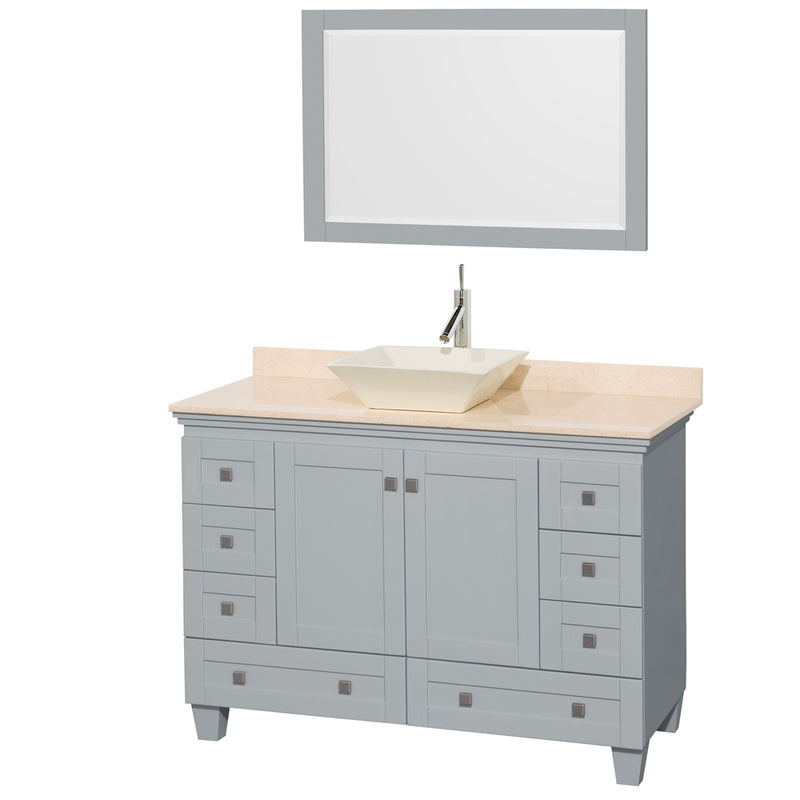 Wyndham AAA Acclaim 48" Single Bathroom Vanity In Oyster Gray Ivory Marble Countertop Pyra Bone Porcelain Sink And 24" Mirror WCV800048SOYIVD2BM24