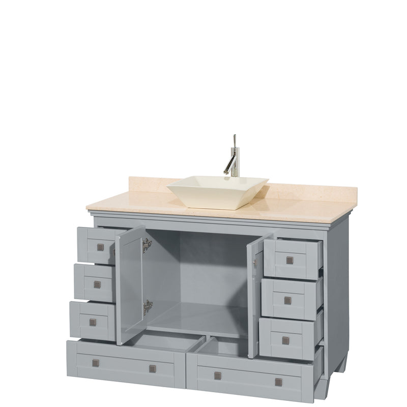 Wyndham AAA Acclaim 48" Single Bathroom Vanity In Oyster Gray Ivory Marble Countertop Pyra Bone Porcelain Sink and No Mirror WCV800048SOYIVD2BMXX