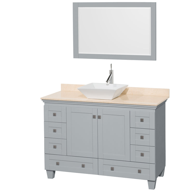 Wyndham AAA Acclaim 48" Single Bathroom Vanity In Oyster Gray Ivory Marble Countertop Pyra White Porcelain Sink And 24" Mirror WCV800048SOYIVD2WM24