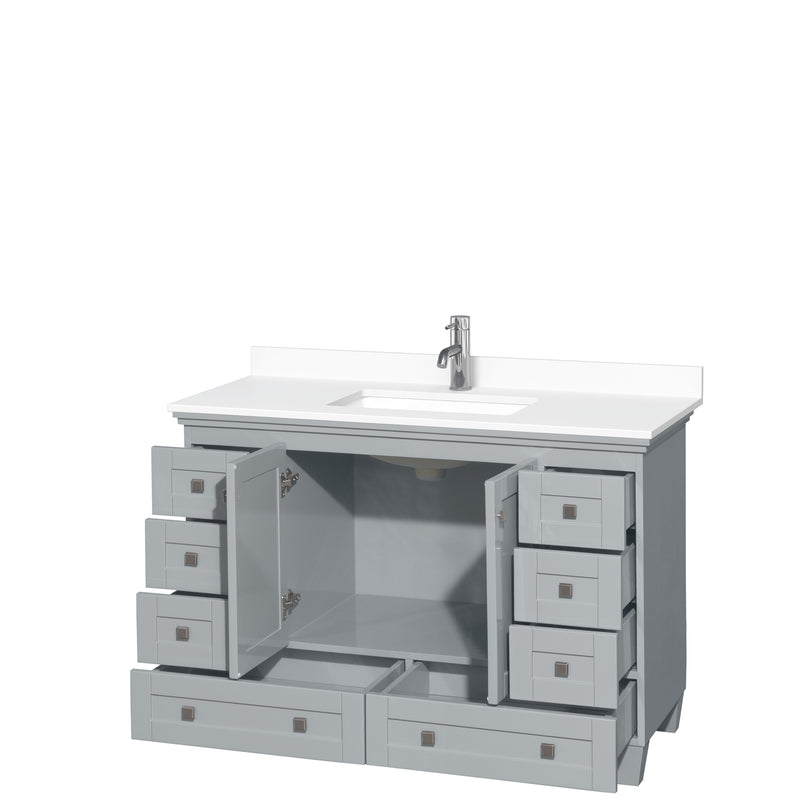 Wyndham Acclaim 48" Single Bathroom Vanity In Oyster Gray White Cultured Marble Countertop Undermount Square Sink and No Mirror WCV800048SOYWCUNSMXX