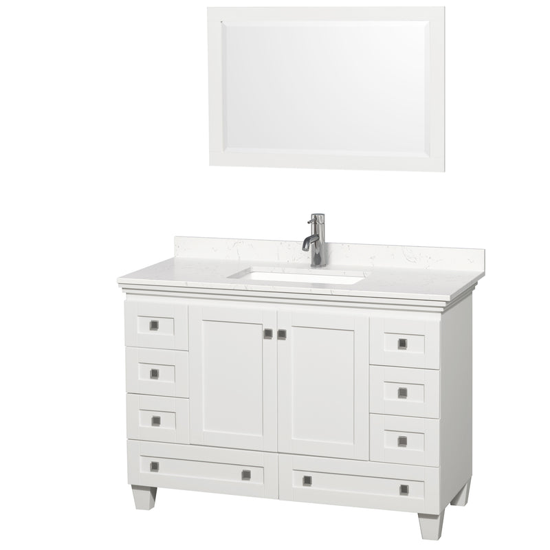 Wyndham Acclaim 48" Single Bathroom Vanity In White Light-Vein Carrara Cultured Marble Countertop Undermount Square Sink And 24" Mirror WCV800048SWHC2UNSM24