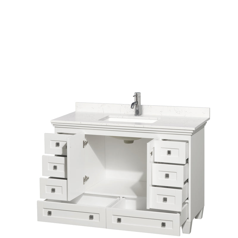 Wyndham Acclaim 48" Single Bathroom Vanity In White Light-Vein Carrara Cultured Marble Countertop Undermount Square Sink and No Mirror WCV800048SWHC2UNSMXX