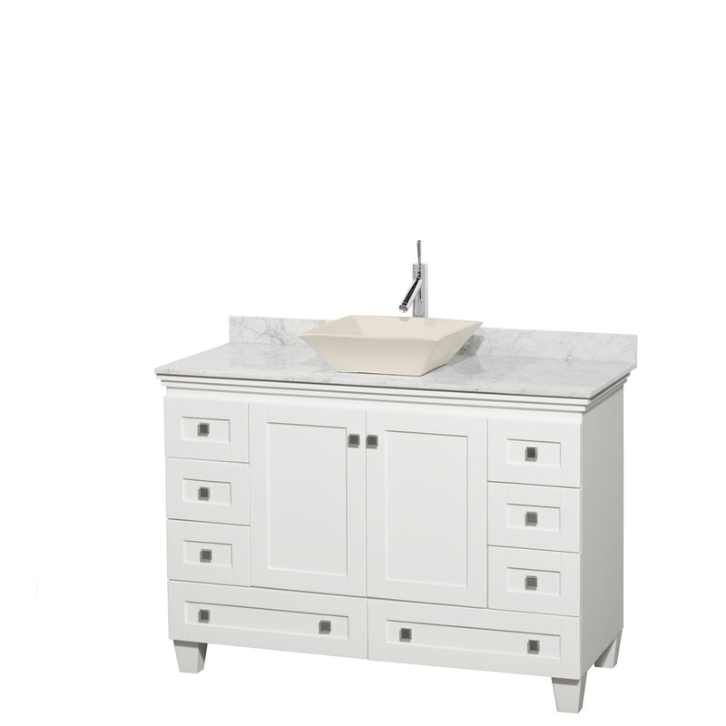 Wyndham Acclaim 48" Single Bathroom Vanity In White White Carrara Marble Countertop Pyra Bone Sink And No Mirror WCV800048SWHCMD2BMXX