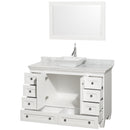 Wyndham Acclaim 48" Single Bathroom Vanity In White White Carrara Marble Countertop Pyra White Sink and 24" Mirror WCV800048SWHCMD2WM24