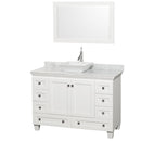 Wyndham Acclaim 48" Single Bathroom Vanity In White White Carrara Marble Countertop Pyra White Sink And 24" Mirror WCV800048SWHCMD2WM24